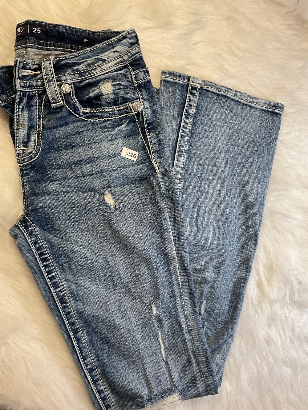Miss Me Women's Medium Light Blue Distressed Boot Cut Jeans